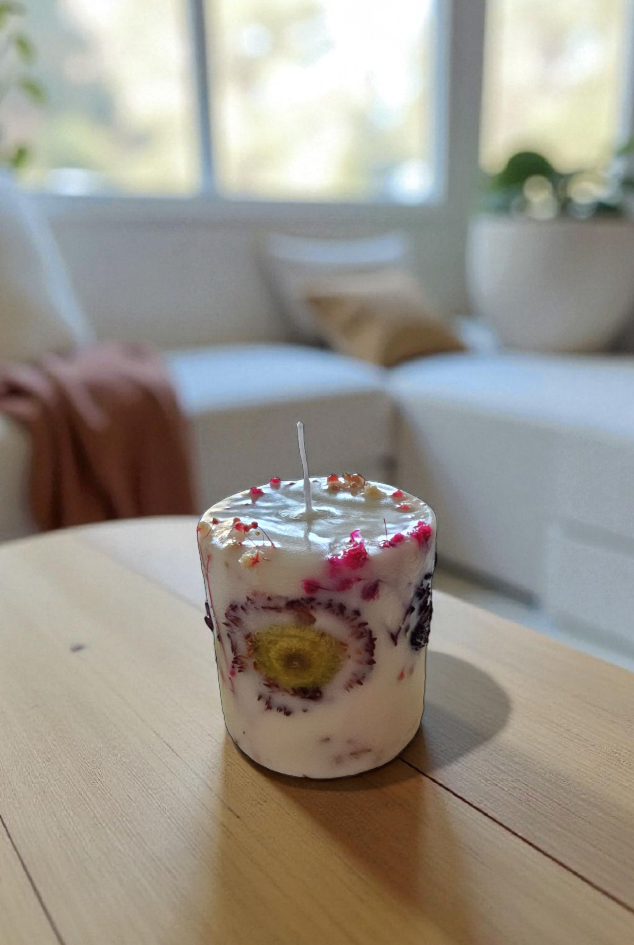 Canlı Çiçek Baton Mum - El Yapımı Dekoratif Çiçekli Mum | Rosélia