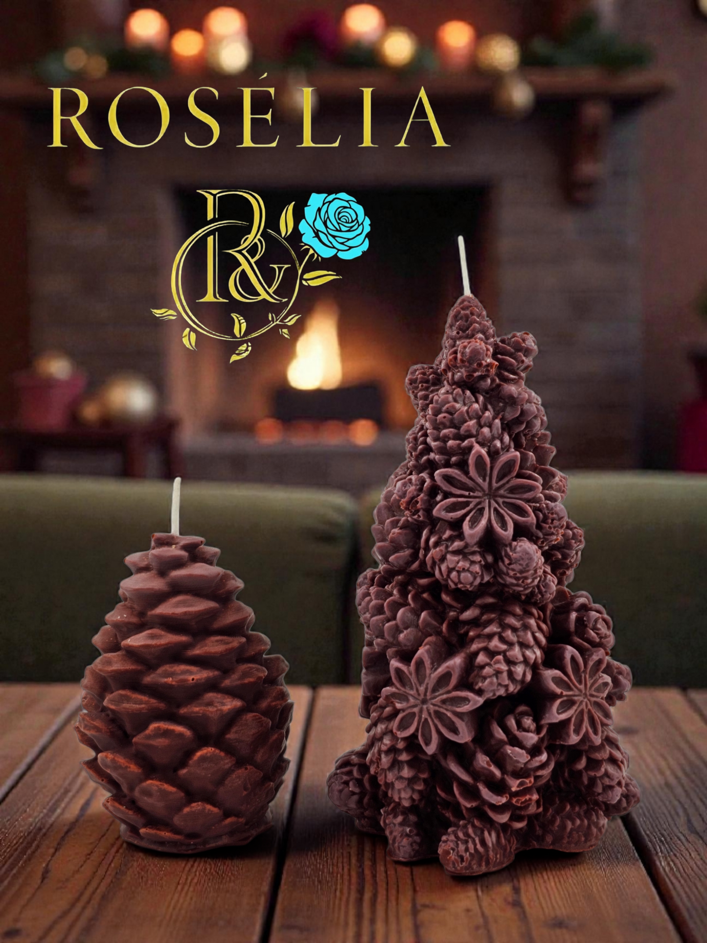 Kozalak Mum Seti - El Yapımı Dekoratif Signature Kozalak Mum Seti | Rosélia