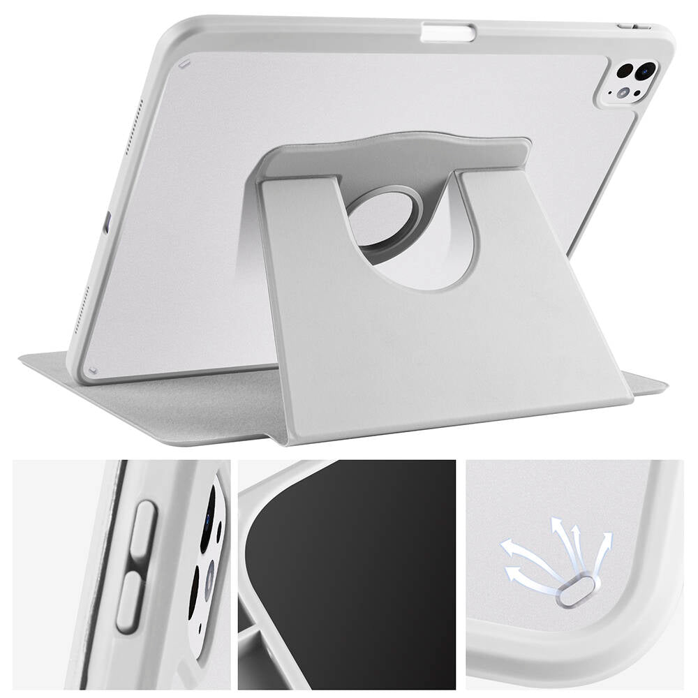 Apple iPad Pro 13 2024 Kılıf Zore Termik Kalem Bölmeli Dönebilen Standlı Kılıf Mavi