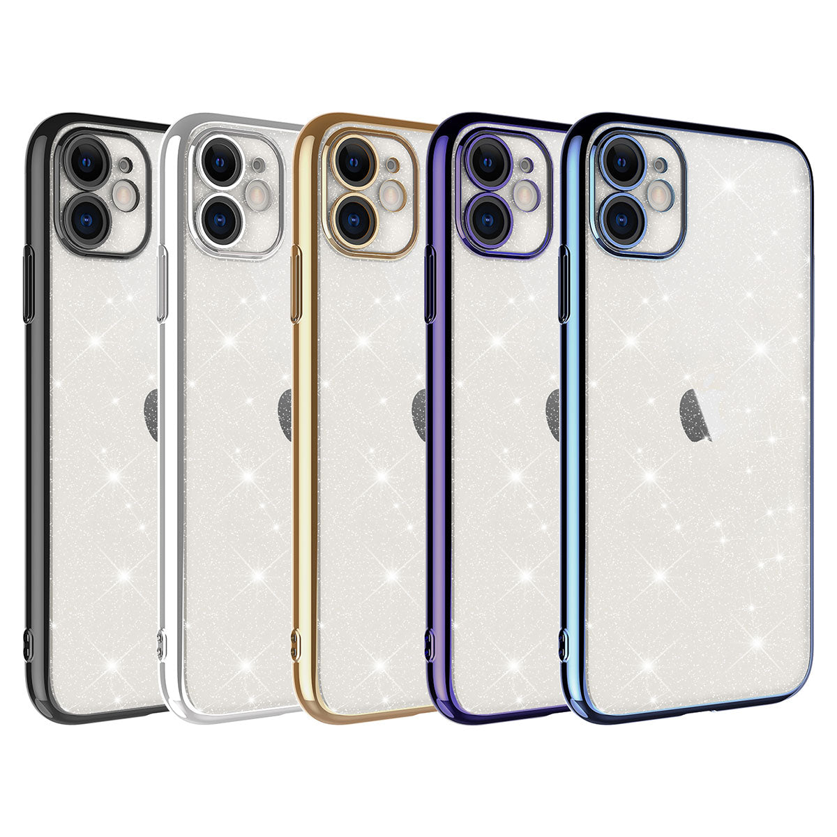 Apple iPhone 11 Kılıf Kamera Korumalı Renkli Çerçeveli Simli Zore Garage Kapak Gold