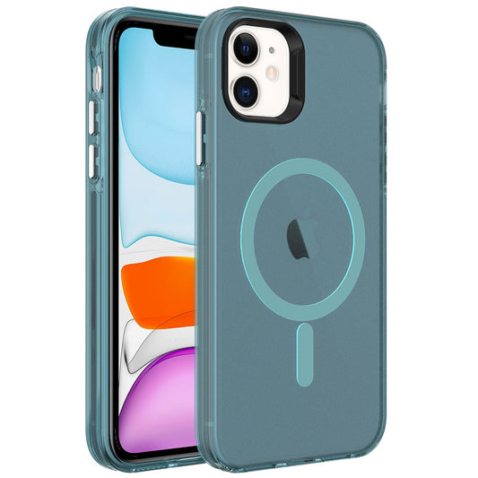 Apple iPhone 11 Kılıf Zore M-safe Şarj Özellikli Buzlu Transparan C-Pro Sert Kapak Derin Mor