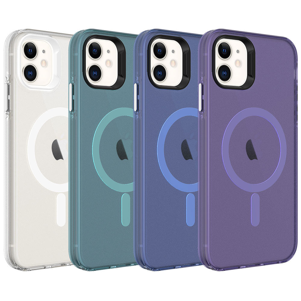 Apple iPhone 12 Kılıf Zore M-safe Şarj Özellikli Buzlu Transparan C-Pro Sert Kapak Siyah