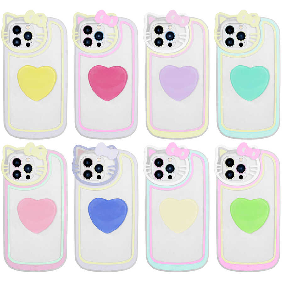 Apple iPhone 12 Pro Kılıf Kedi Figürlü Transparan Pop Soketli Zore Ritmik Kapak Yeşil