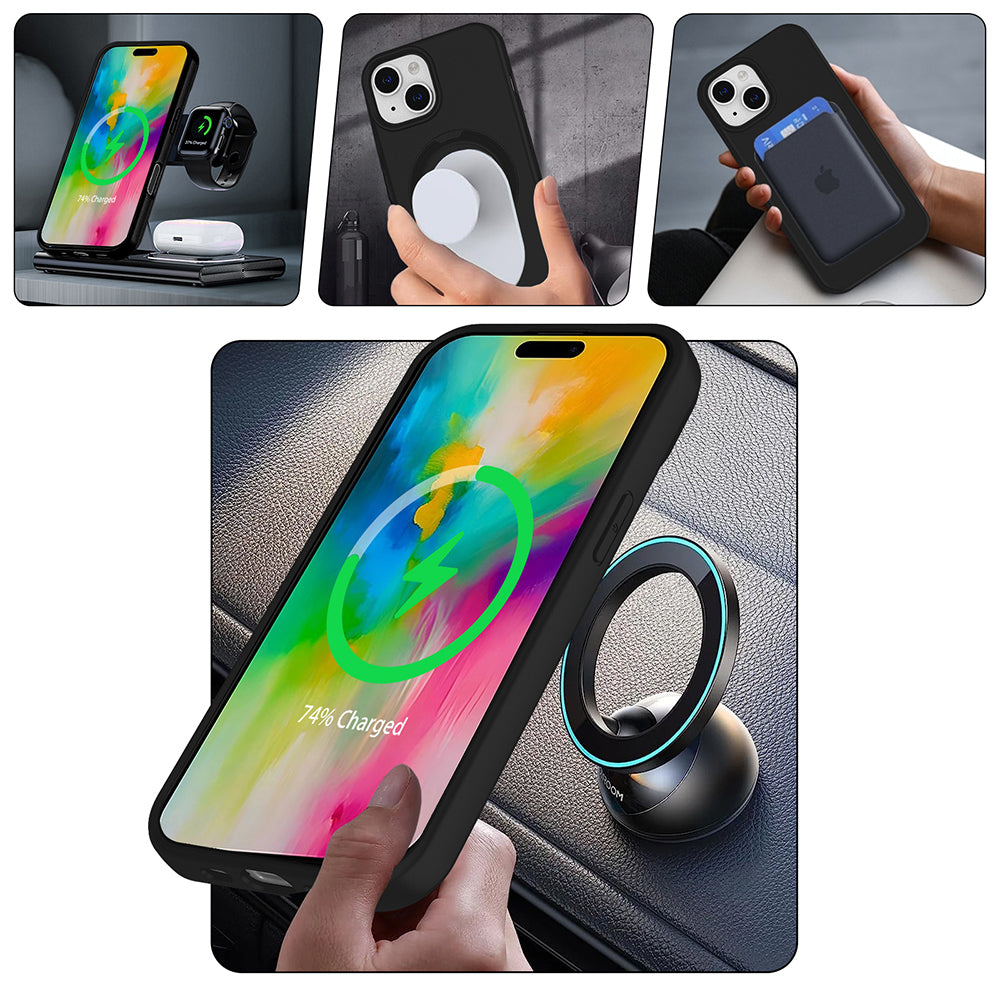 Apple iPhone 13 Kılıf M-safe Şarj Özellikli Standlı Zore Samara Kapak Pembe