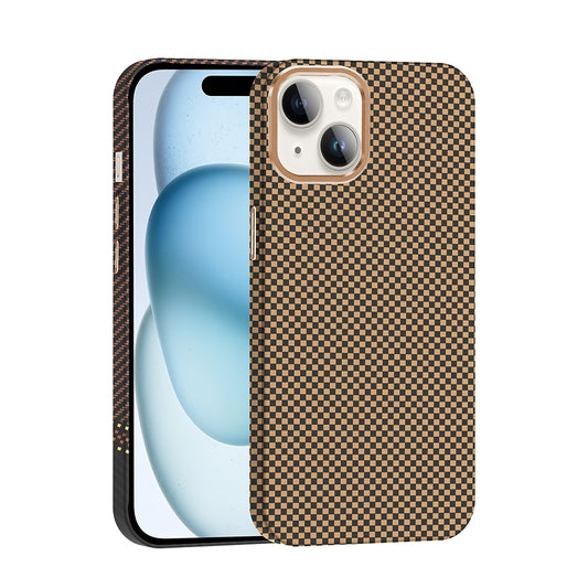 Apple iPhone 13 Kılıf M-safe Şarj Özellikli Karbon Fiber Görünümlü Zore Gros Kapak Gold-Siyah