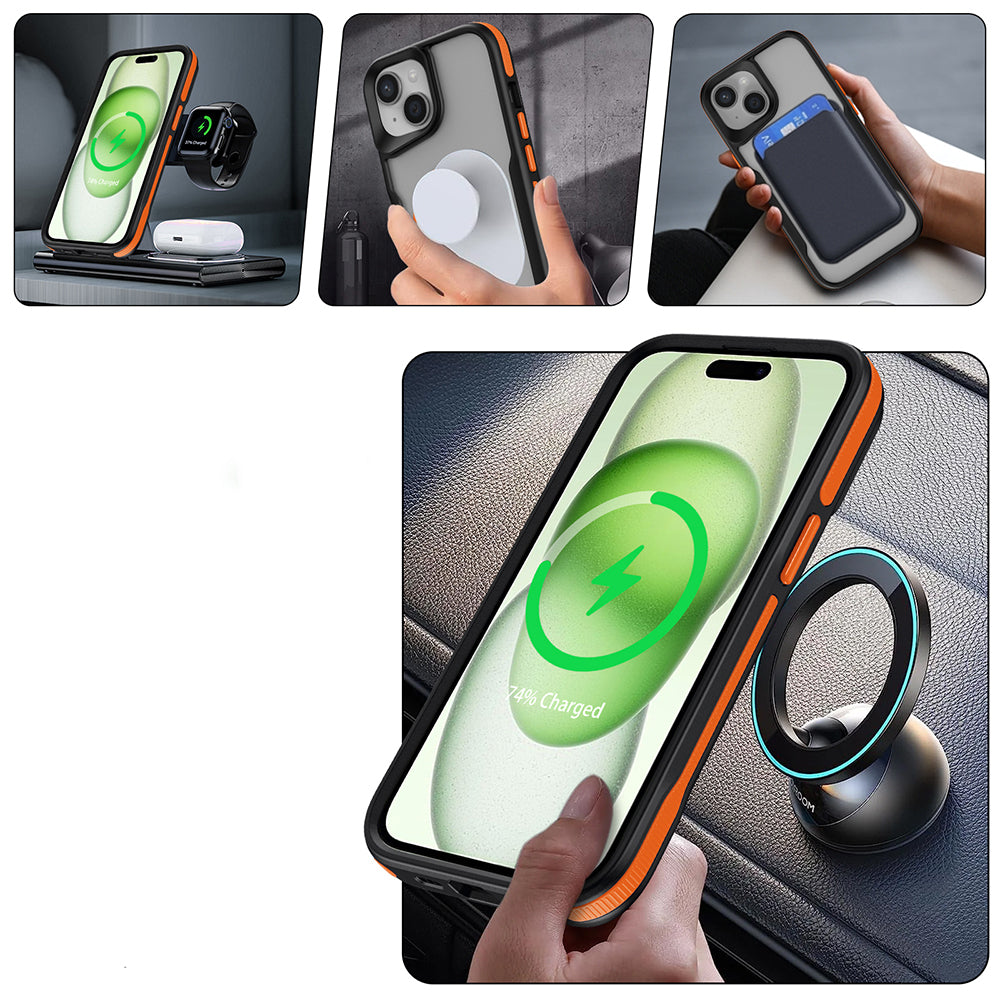 Apple iPhone 13 Kılıf M-safe Şarj Özellikli Renkli Kenar Airbag Şeritli Zore Lamer Kapak Mavi