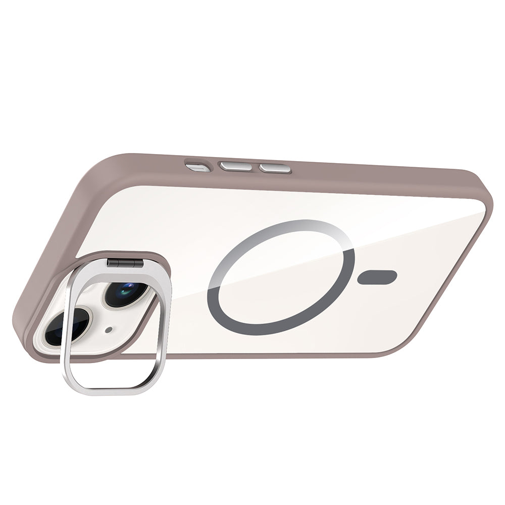 Apple iPhone 13 Kılıf Standlı ve Kamera Lens Hediyeli M-Safe Şarj Özellikli Zore Etro Kapak Gri