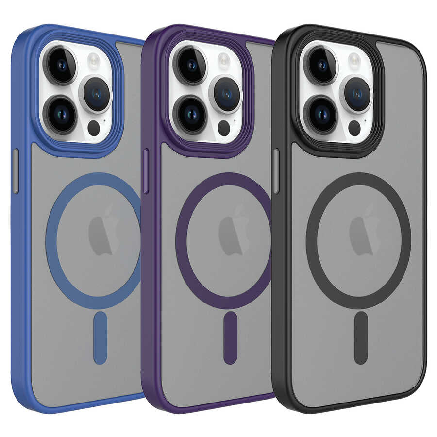 Apple iPhone 13 Pro Kılıf Mat Arka Yüzey Wireless Şarj Özellikli Zore Flet M-safe Kapak Siyah