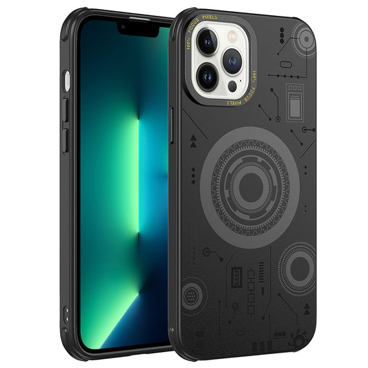 Apple iPhone 13 Pro Kılıf Zore Wireless Şarj Özellikli Desenli Hot Kapak Koyu Yeşil