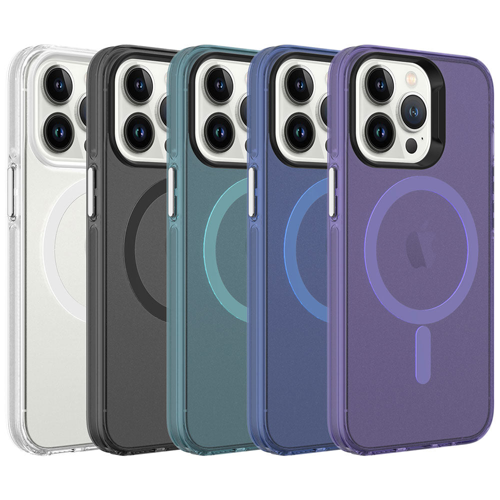 Apple iPhone 13 Pro Max Kılıf Zore M-safe Şarj Özellikli Buzlu Transparan C-Pro Sert Kapak Renksiz