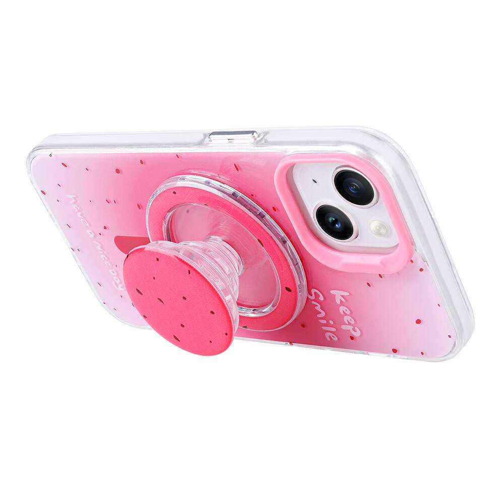 Apple iPhone 14 Kılıf M-safe Şarj Özellikli Tak-Çıkar Pop Soketli Zore Tiktok Kapak Pembe Koyu