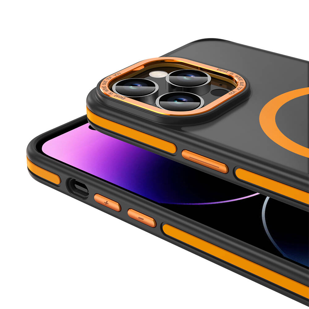 Apple iPhone 14 Pro Kılıf M-safe Şarj Özellikli Mat Görünümlü Zore Ant Kapak Turuncu