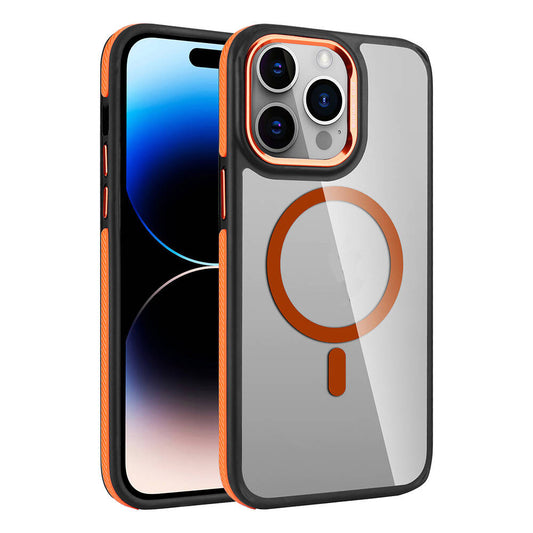 Apple iPhone 14 Pro Kılıf M-safe Şarj Özellikli Mat Görünümlü Zore Solo Kapak Turuncu