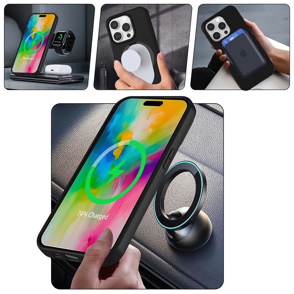 Apple iPhone 14 Pro Max Kılıf M-safe Şarj Özellikli Standlı Zore Samara Kapak Siyah