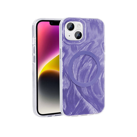 Apple iPhone 15 Kılıf M-safe Şarj Özellikli Fırça Boya Desenli Zore Palet Kapak Pembe