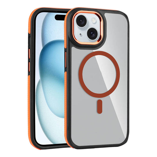 Apple iPhone 15 Kılıf M-safe Şarj Özellikli Mat Görünümlü Zore Solo Kapak Turuncu