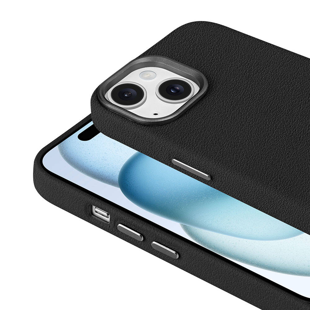 Apple iPhone 15 Kılıf M-safe Şarj Özellikli PU Deri Zore Adora Kapak Koyu Gri