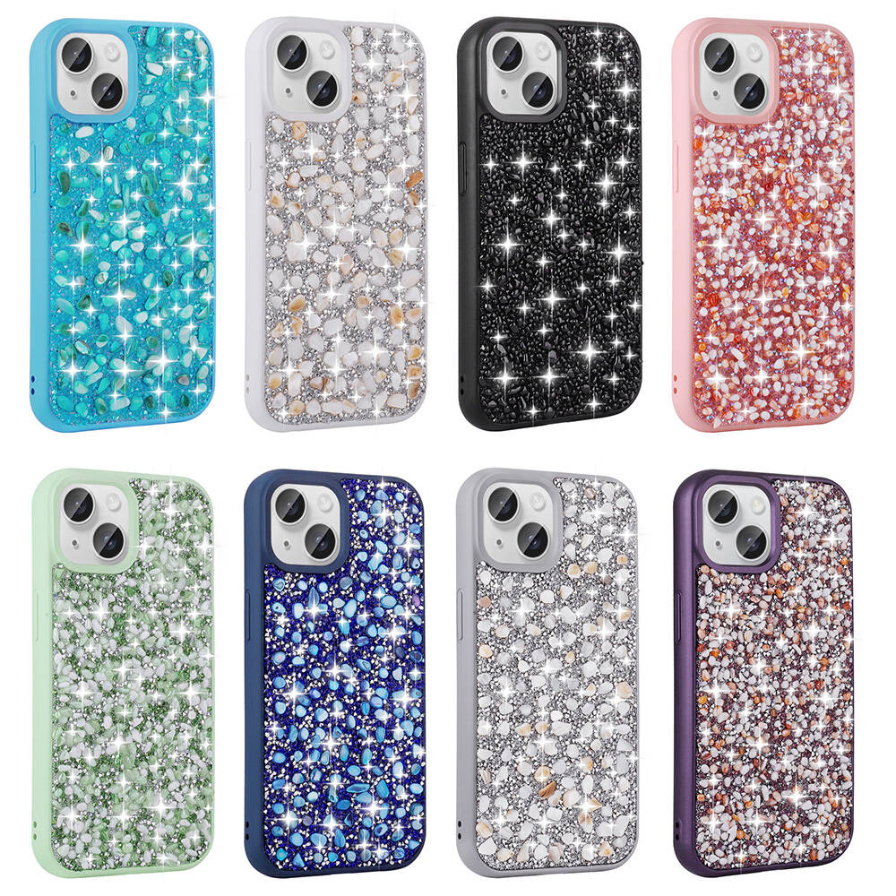 Apple iPhone 15 Plus Kılıf Parlak Taşlı Tasarım Zore Linea Kapak Mavi Açık