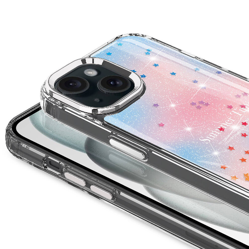 Apple iPhone 15 Plus Kılıf Simli Desenli Parlak Zore Task Kapak Mavi