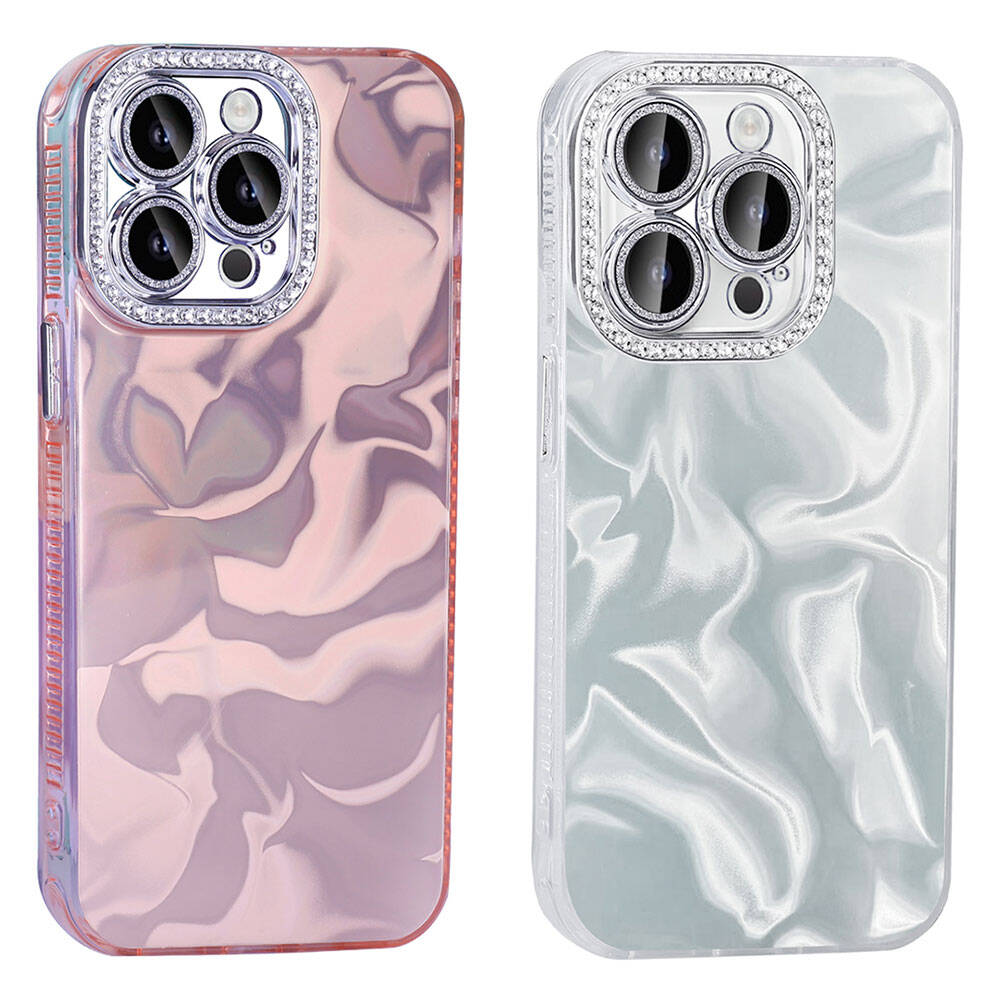 Apple iPhone 15 Pro Kılıf Airbagli Parlak Taş Detay Tasarımlı Zore Esila Kapak Beyaz