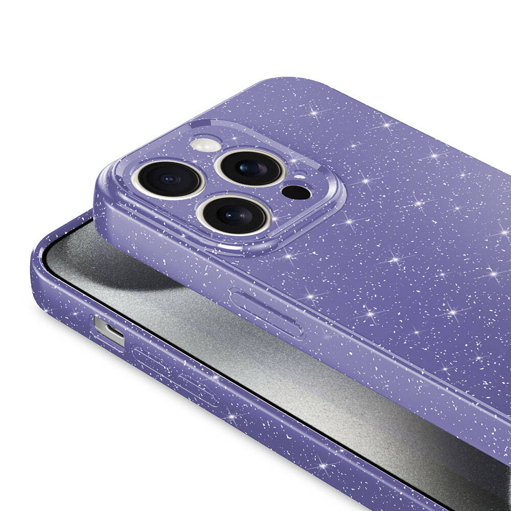 Apple iPhone 15 Pro Kılıf Kamera Korumalı Simli Lüks Zore Koton Kapak Mor