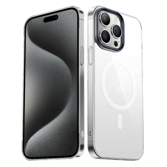 Apple iPhone 15 Pro Kılıf Zore Wireless Şarj Özellikli Şeffaf G-Glass Kapak Gümüş