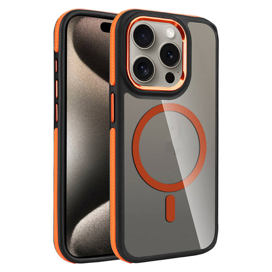 Apple iPhone 15 Pro Max Kılıf M-safe Şarj Özellikli Mat Görünümlü Zore Solo Kapak Turuncu