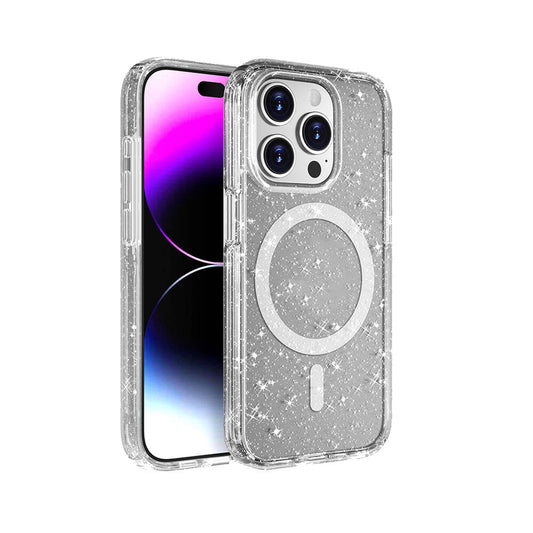 Apple iPhone 15 Pro Max Kılıf M-safe Şarj Özellikli Parlayan Simli Saydam Renkli Zore Allstar Kapak Mor