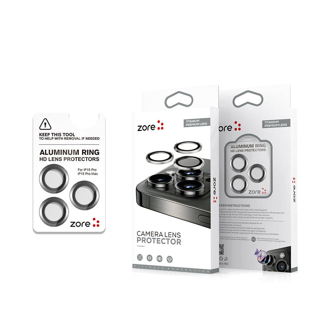 Apple iPhone 15 Pro Max Zore Safir CL-15 Parmak İzi Bırakmayan Anti-Reflective Kamera Lens Koruyucu Siyah