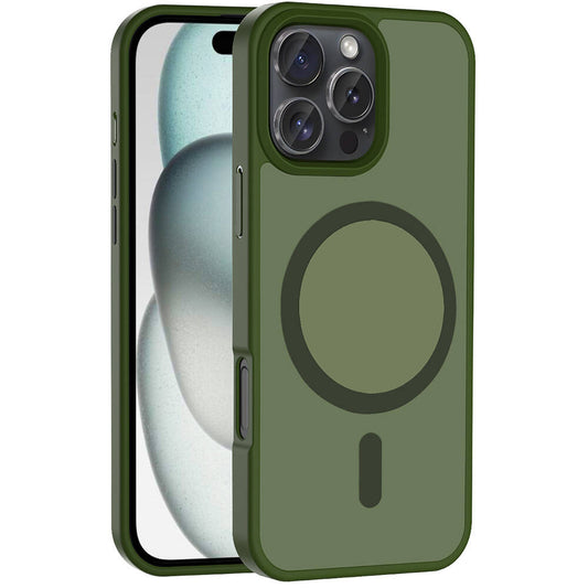 Apple iPhone 16 Pro Kılıf M-safe Şarj Özellikli Mat Arka Yüzey Zore Sio Kapak Koyu Yeşil