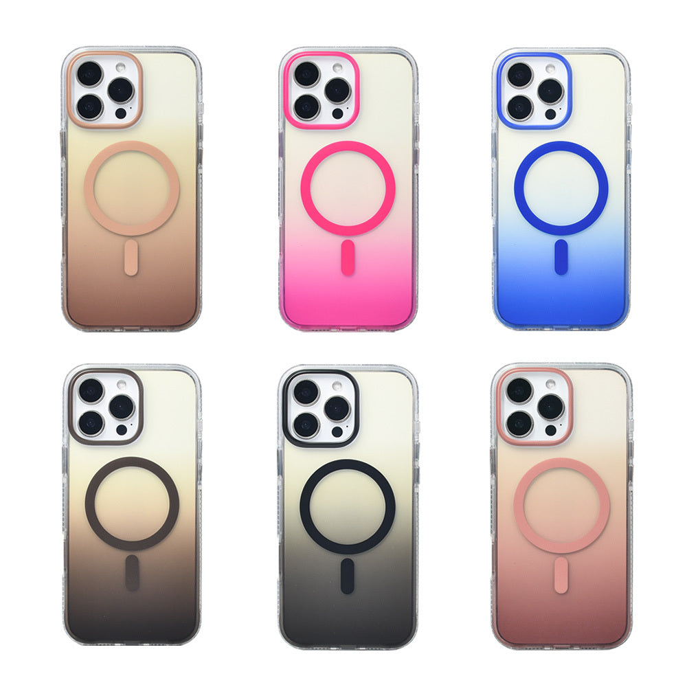 Apple iPhone 16 Pro Max Kılıf M-safe Şarj Özellikli Transparan Renk Geçişli Zore Toros Kapak Gold