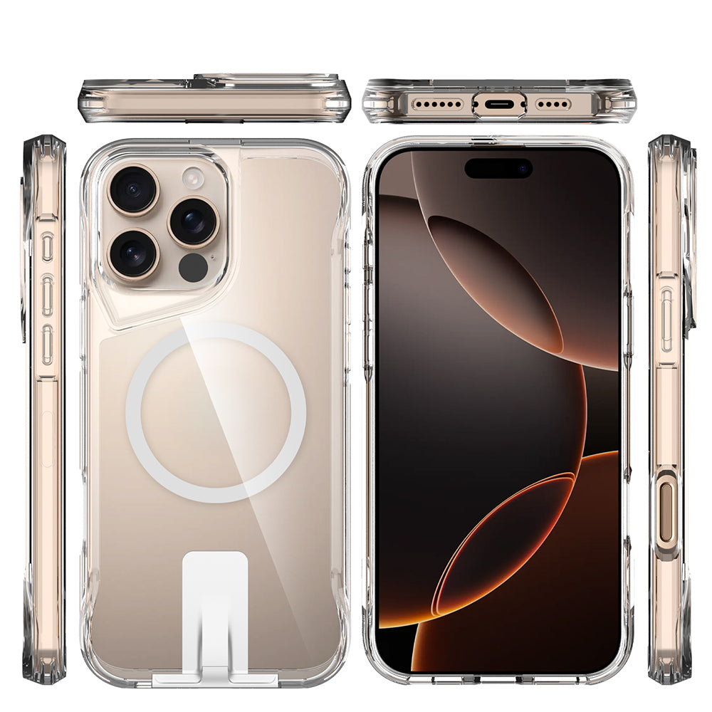 Apple iPhone 16 Pro Max Kılıf M-safe Şarj Özellikli Zore T-Max Standlı Kapak Şeffaf