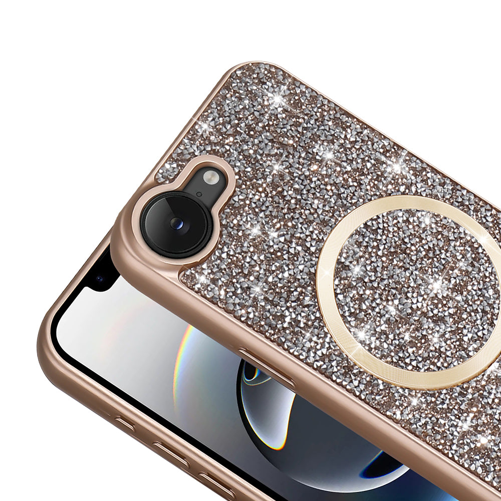 Apple iPhone 16E Kılıf Pırlanta Tasarımlı M-safe Şarj Özellikli Zore Mozaik Silikon Kapak Desert Titanyum