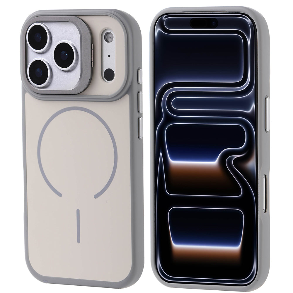 Apple iPhone 17 Pro Kılıf M-safe Şarj Özellikli Kamera Standlı Zore Notron Kapak Turuncu