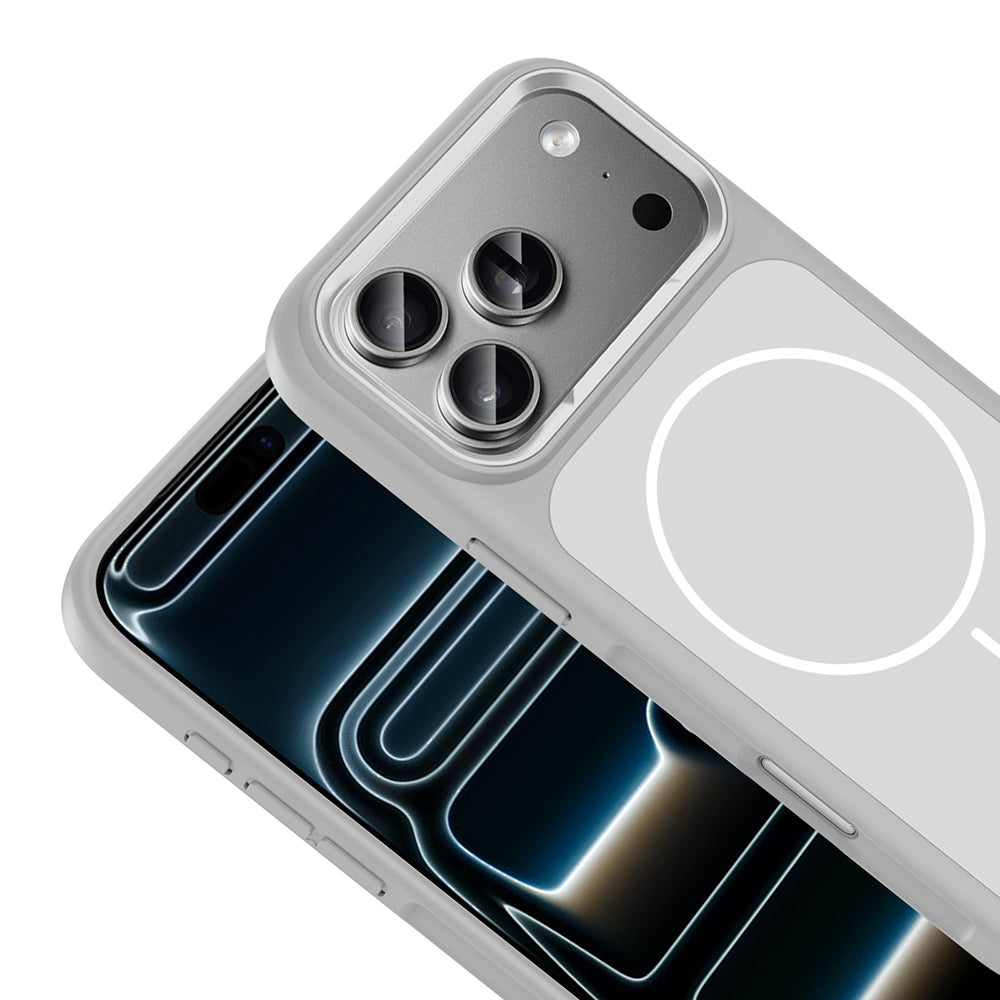 Apple iPhone 17 Pro Max Kılıf M-Safe Şarj Özellikli Metal Kamera Çerçeveli Zore Sanremo Silikon Kapak Beyaz