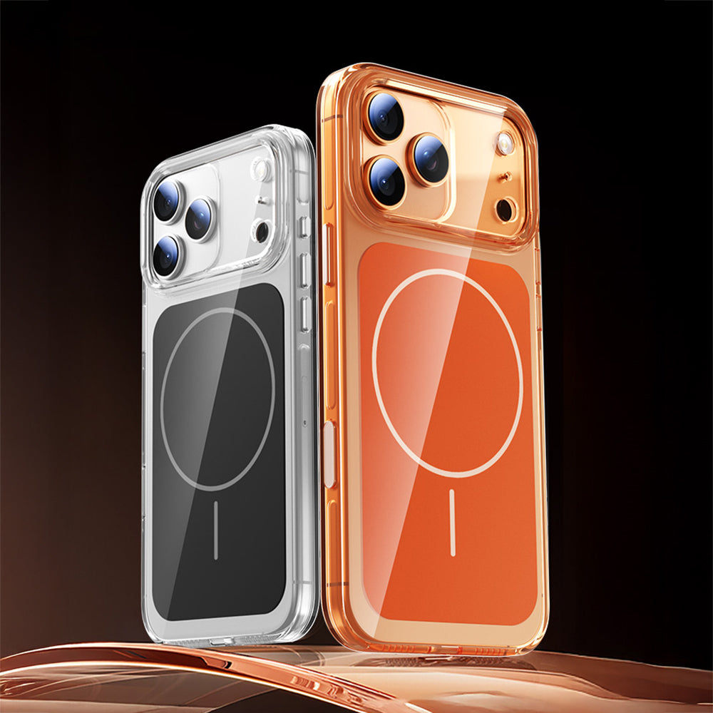 Apple iPhone 17 Pro Max Kılıf Zore M-safe Şarj Özellikli Şeffaf Kamera Kontrol Butonlu Lugano Kapak Turuncu