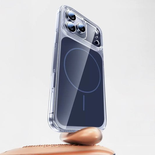 Apple iPhone 17 Pro Max Kılıf Zore M-safe Şarj Özellikli Şeffaf Kamera Kontrol Butonlu Lugano Kapak Lacivert