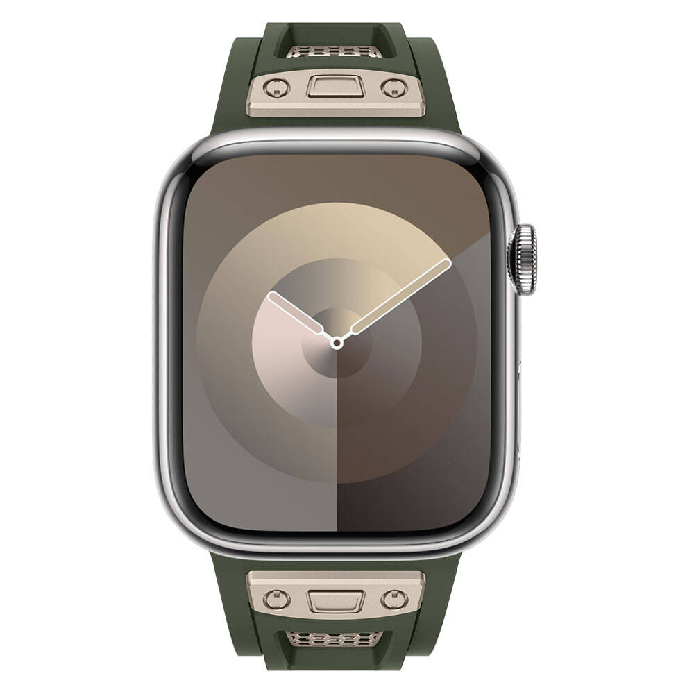 Apple Watch 42mm Zore KRD-117 Hava Alabilen Delikli Metal Süslemeli Desenli Silikon Kordon Titanyum-Siyah