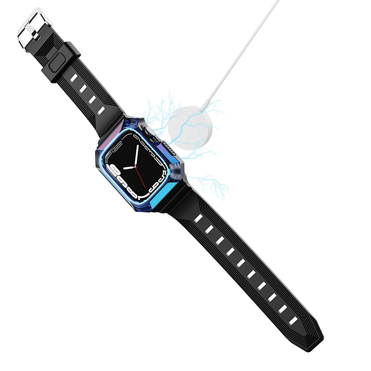 Apple Watch 44mm Zore KRD-88 Sert PC Kasa Koruyuculu Silikon Kordon Mavi
