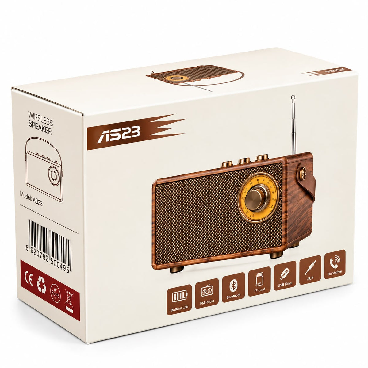 Music Apollo AS23 Nostalji Radyo Kablosuz Hoparlör - Speaker (Kahverengi) NT-119322