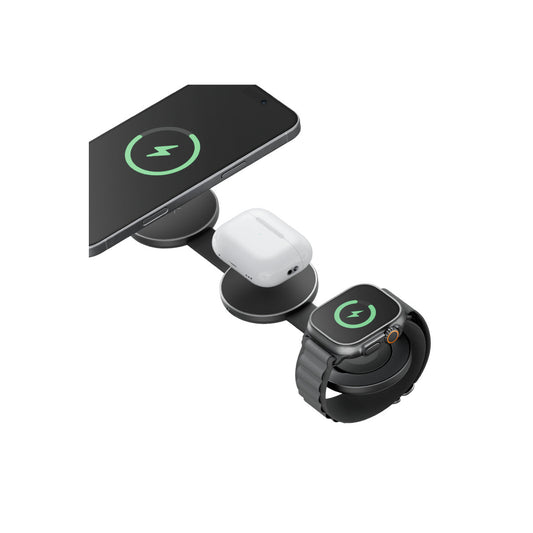 Energea AluMag Trio 3in1 Katlanabilir Qi2 Destekli 15W Telefon Saat Airpods Masaüstü Hızlı Şarj Standı