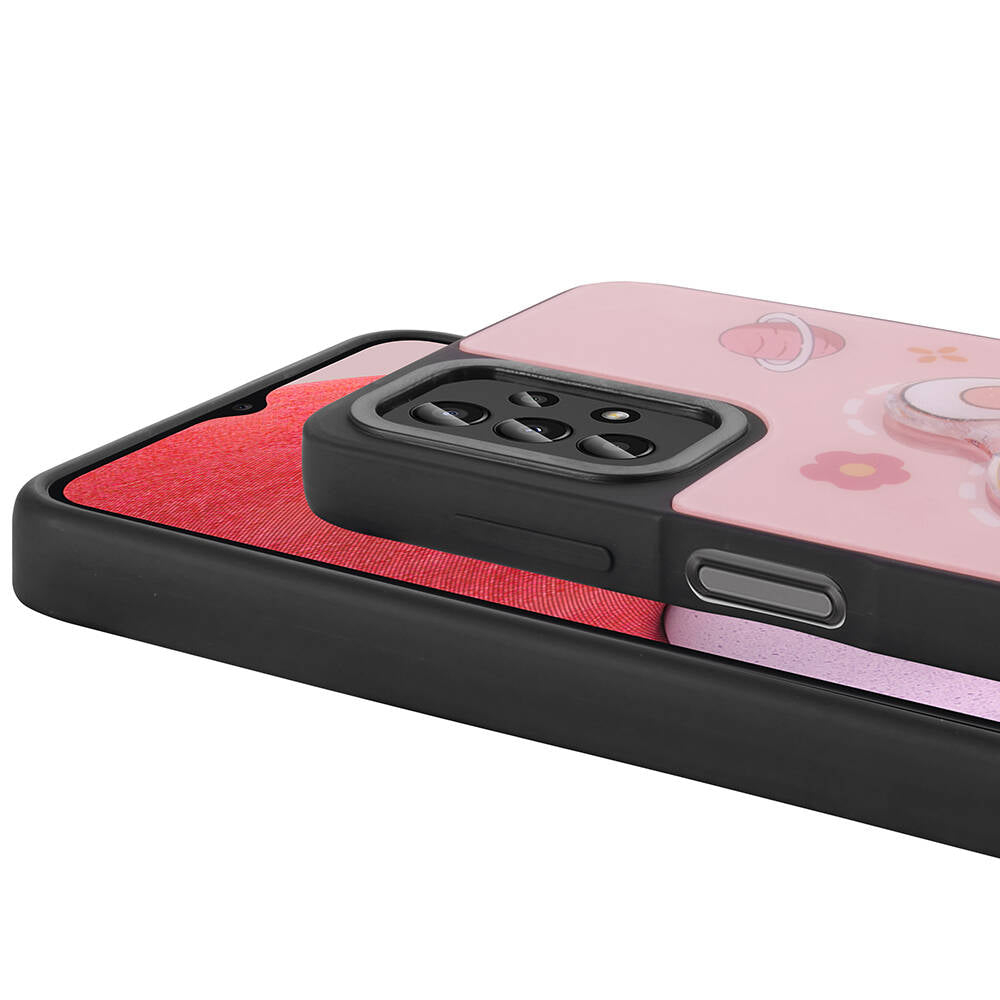 Galaxy A13 4G Kılıf Parlayan Kabartmalı İkonik Figürlü Zore Amas Silikon Kapak Mor