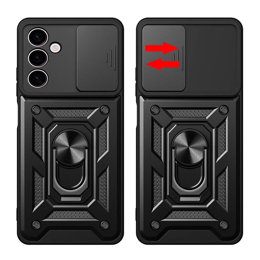 Galaxy A24 Kılıf Magnetik Standlı Kamera Korumalı Zore Sürgülü Vega Kapak Siyah