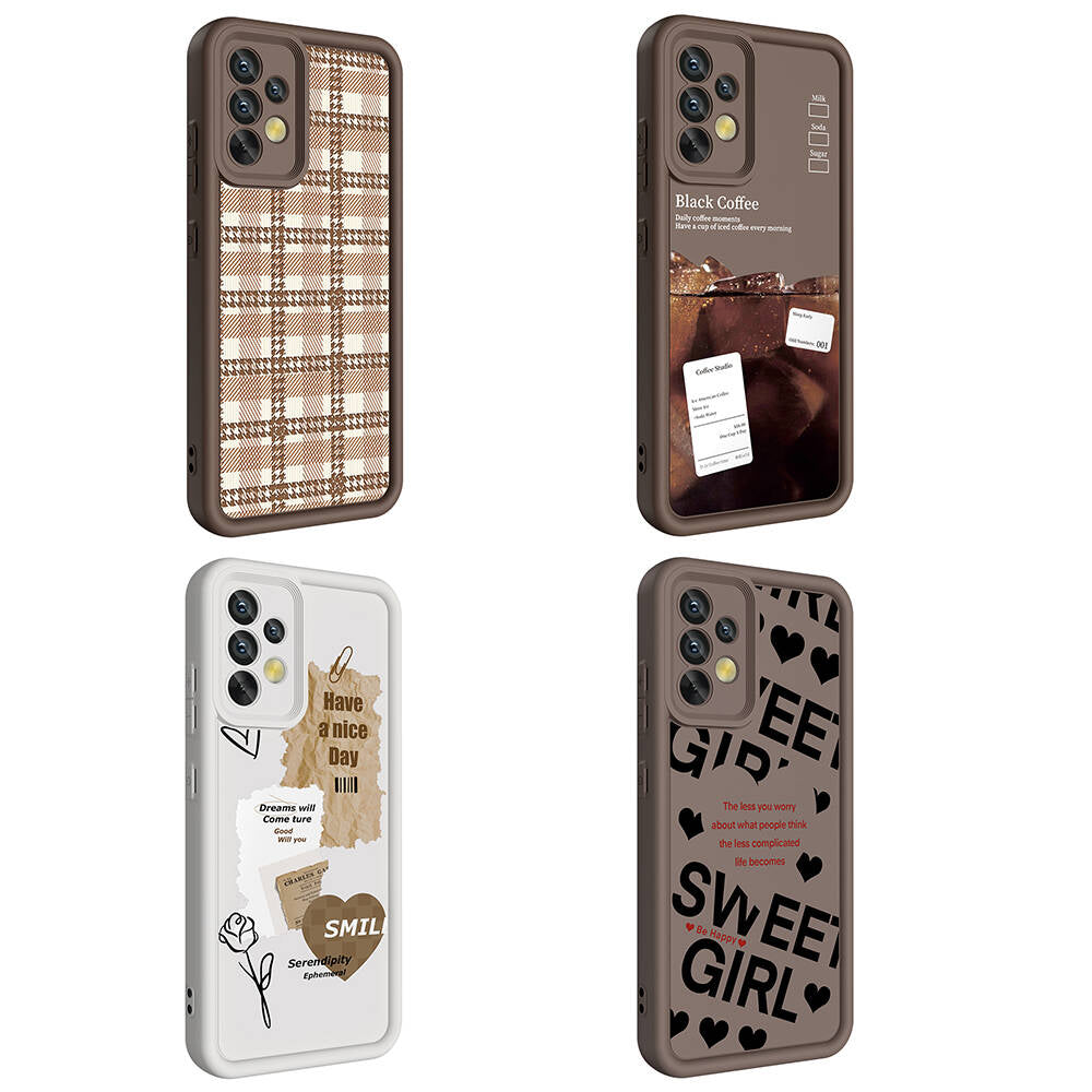 Galaxy A32 4G Kılıf Kamera Korumalı Baskılı Arka Yüzey Zore Klas Kapak Açık Kahve