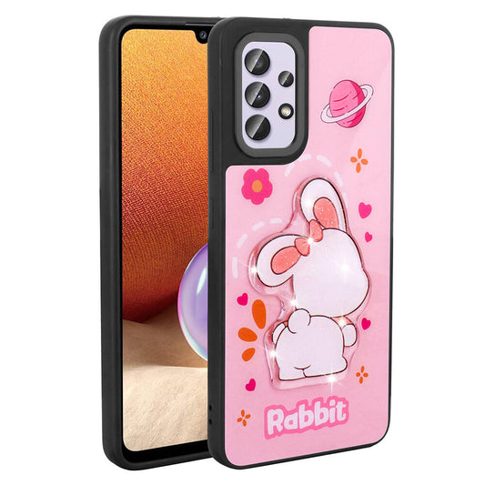 Galaxy A32 4G Kılıf Parlayan Kabartmalı İkonik Figürlü Zore Amas Silikon Kapak Mor