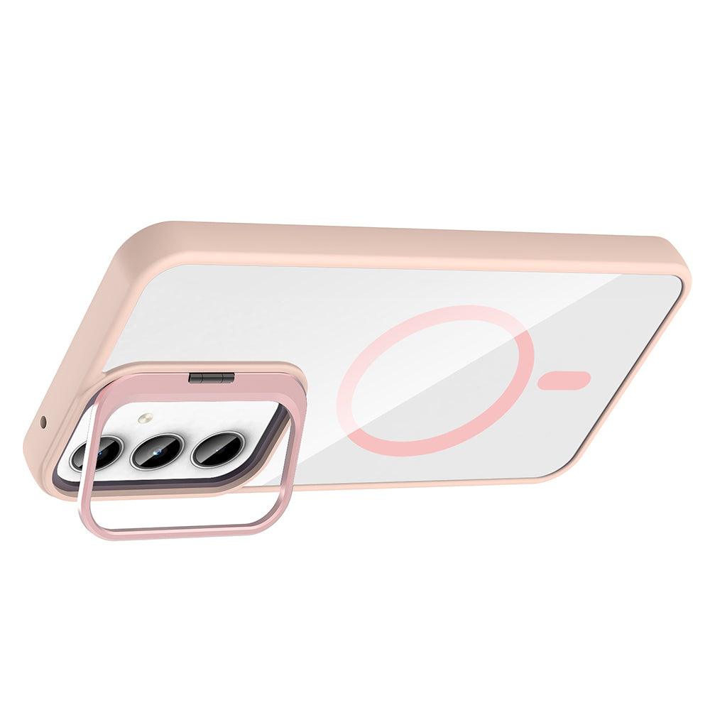 Galaxy A35 Kılıf Standlı ve Kamera Lens Hediyeli M-Safe Şarj Özellikli Zore Etro Kapak Desert Titanyum