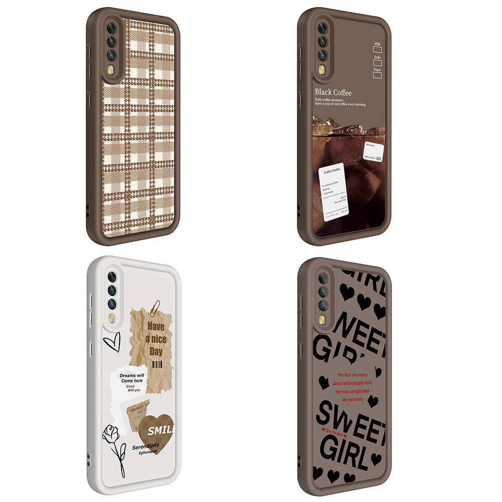 Galaxy A70 Kılıf Kamera Korumalı Baskılı Arka Yüzey Zore Klas Kapak Açık Kahve