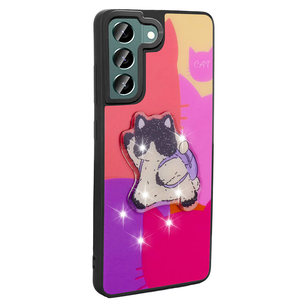 Galaxy S22 Kılıf Parlayan Kabartmalı İkonik Figürlü Zore Amas Silikon Kapak Mor