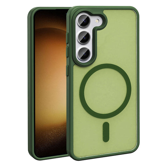 Galaxy S23 Kılıf M-safe Şarj Özellikli Mat Arka Yüzey Zore Sio Kapak Koyu Yeşil