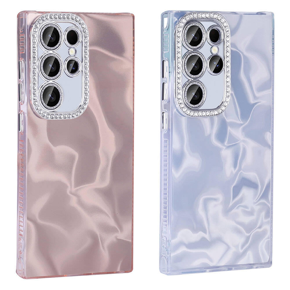 Galaxy S23 Ultra Kılıf Airbagli Parlak Taş Detay Tasarımlı Zore Esila Kapak Beyaz